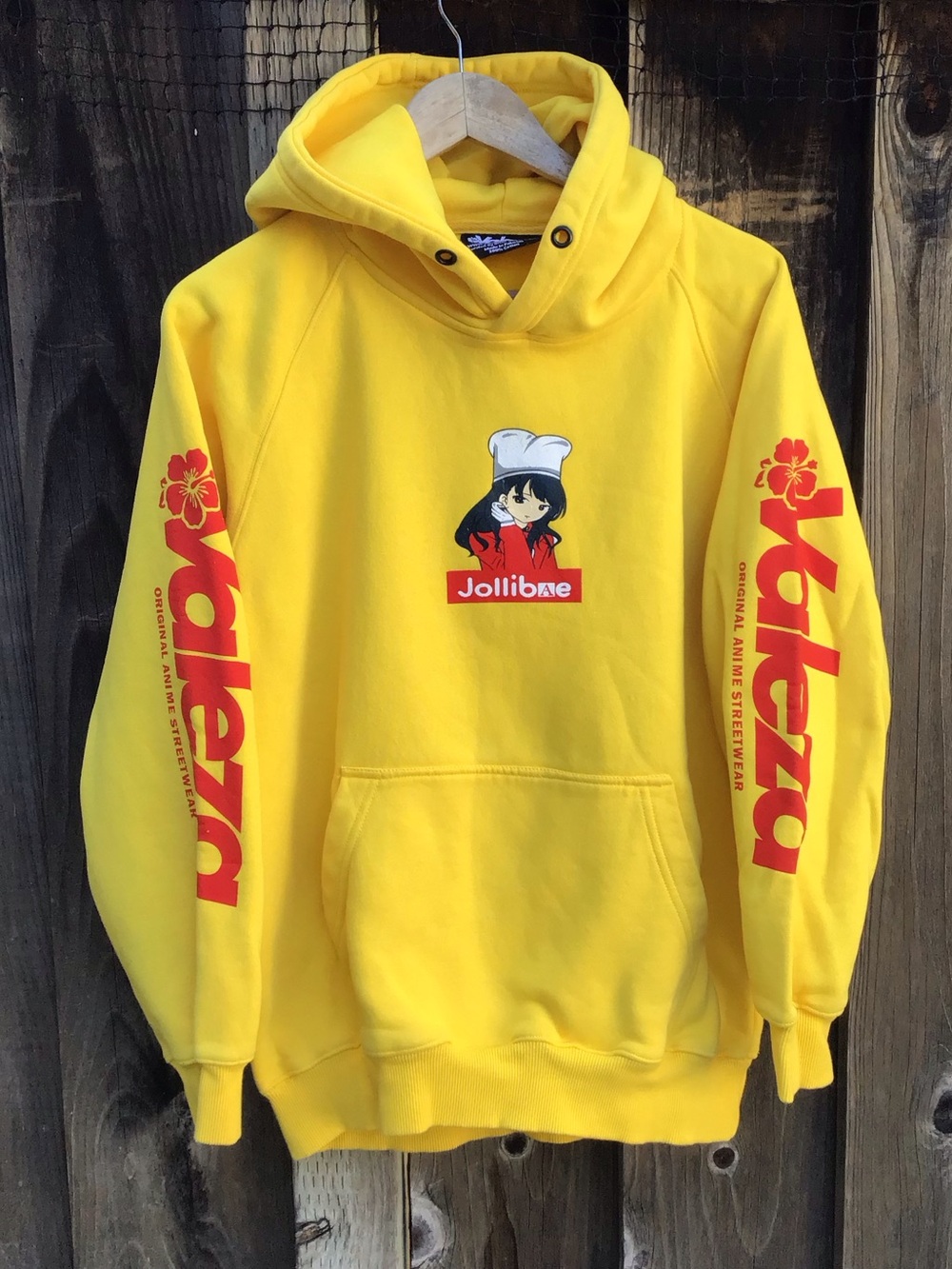 Valeza Jollibae Anime Hoodie Yellow Graphic Pullover Streetwear Size L Jollibee